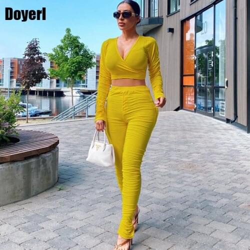 Streetwear Plus Size Two Piece Sets Club Outfits Sexy Ruched Crop Tops Stacked Legging Pants Set Casual Matching Sets for Women