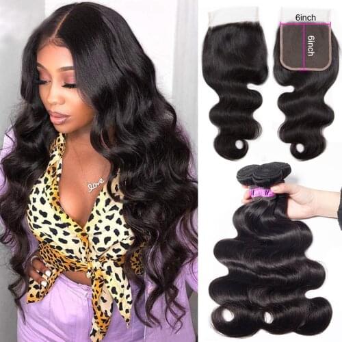 Upretty Body Wave Bundles With Closure Pre Plucked 6x6 Lace Closure With Bundles Brazilian Human Hair 3 Bundles With Closure