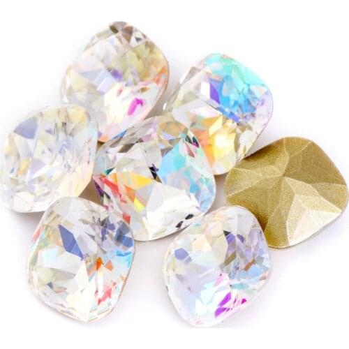 XIAOPU Square Shape Rhinestones Glue On Nails K9 Glass Multicoloured Shimmer Piontback Strass Crystal Decoration Accessories