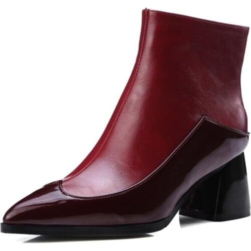 Autumn Winter Women Ankle Boots Patent Leather Western Short Boots for Women Large Size Pointed Toe Booties Ladies Shoes WSH4150