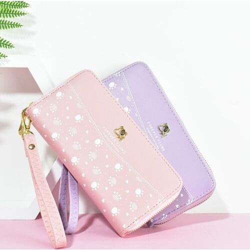 Wallet womens long 2021 new zipper handbag cute student print large capacity mobile phone bag