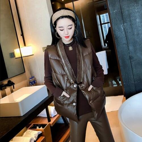 2021 New Autumn and Winter Down Cotton Female Stand-up Collar Loose Buckle Ribbon Down Cotton Street Vest Jacket