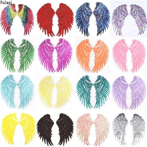 Pulaqi Big Wings Sequin Stripes 1 Pair Wings Embroidered Patches For Clothes Iron Sew On Patches Stickers On Clothes Accessories
