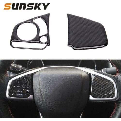 2 in 1 Carbon Fiber Steering Wheel Button Trim DIY Decorative Sticker for Honda Civic 10th Gen Auto Interior Accessorie(General)