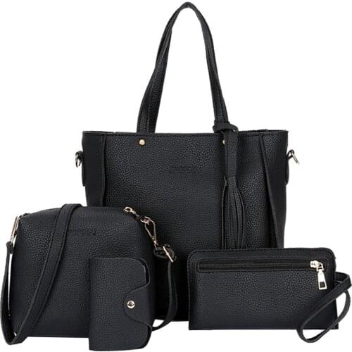4Pcs/Sets Women Ladies Leather Handbag Messenger Tote Purse Shoulder Bags Satchel Wallets 4Pcs Solid PU Leather Wallets