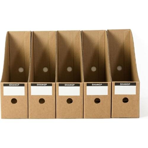 5pcs Kraft Paper Cardboard Magazine File Holders Documents Box Organizer Rack with Labels