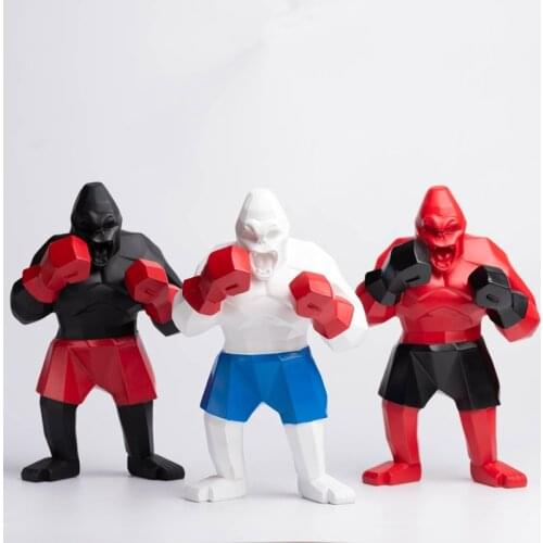Boxing King Kong Sculpture Gorilla Animal Living Room Decoration Geometric Modern Sport Monkey Statue Birthday Art Crafts Gift