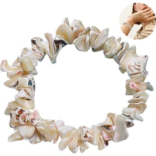 Coxeer 1pc Bohemian Style Women Bracelet Fashion Elastic Broken Shells Decor Charm Bracelet Beaded Bracelet Jewelry Accessories