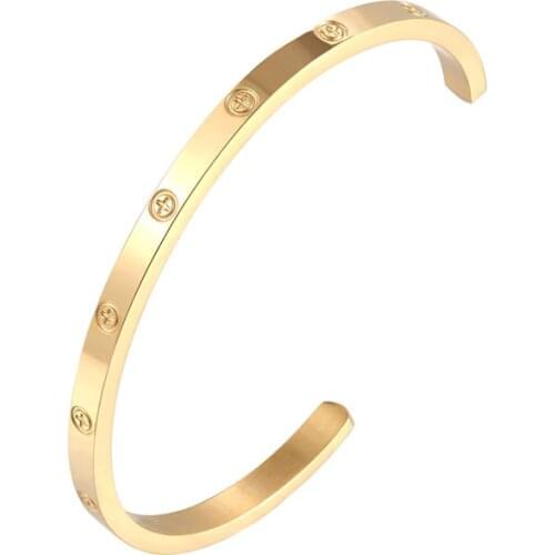 High Quality Three Size Open Bracelet & Bangle Cross Stainless Steel Love Brand Bangle For Women Man Screw Jewelry Couple Gift