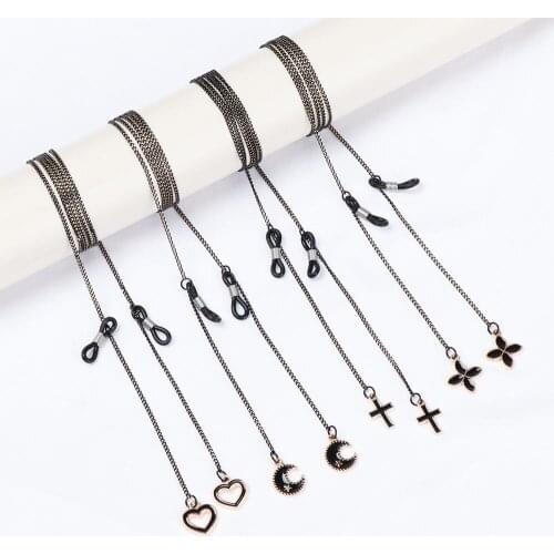 1Pc 75cm Black Sunglasses Masking Chains For Women Delicate Heart Moon Eyeglasses Chains 2021 Non-slip Eyewear Necklace Lanyard