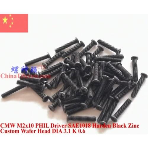 Screw M2x10 Wafer Head Phillips driver Black Zinc ROHS 100 pcs