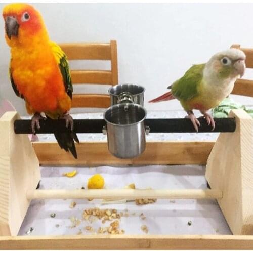 Parrot Bird Wooden Perch Stand Platform Playground With Cup Toys Exercise Gym Playtand Ladder Interactive Toys with Feeder Cups