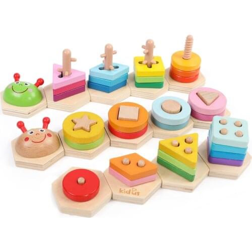 Kidus Caterpillar Puzzle Geometric Shape with 5 Columns Building Educational Toy for Baby