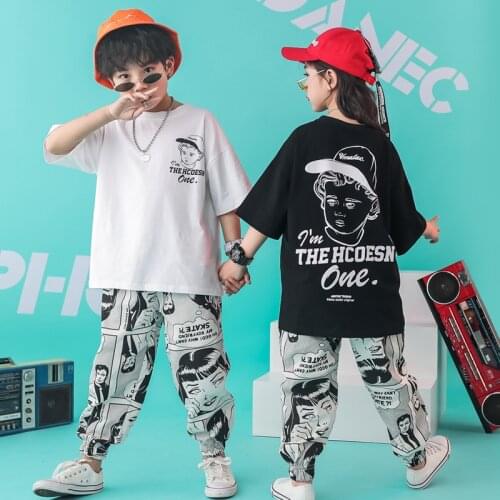 Kids Ballroom Hip Hop Dance Clothes for Girls Boys Jazz Dancing Costumes Oversized T Shirt Tops Loose Jogger Pants Dancewear