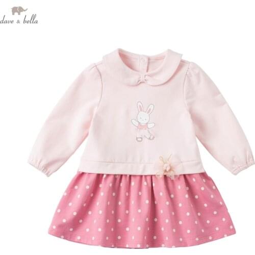 DBH15936 dave bella spring baby girls cute cartoon dots patchwork dress children fashion party dress kids infant lolita clothes