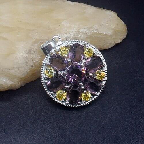 Gemstonefactory Jewelry Big Promotion 925 Silver Purple Amethyst Citrine New Women Ladies Mom Gifts Necklace Pendant 20213958