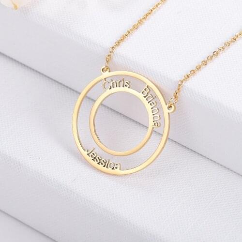 MYDIY Personalized Family Couple Necklace Custom Engraved Names Round Pendant Stainless Steel Necklace Women Anniversary Jewelry