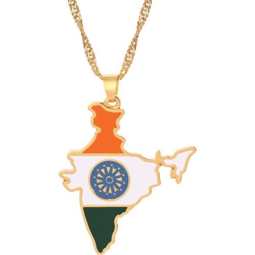 India Map Flag Pendant Necklaces Gold Color Water Wave Chain Map of Indian Necklace Women Choker Jewelry Accessories Gift