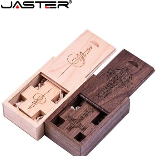 JASTER Customer LOGO wooden Cross box usb Flash Drive USB memory stick pendrive 4GB 16GB 32GB 64GB Crosses U disck gifts