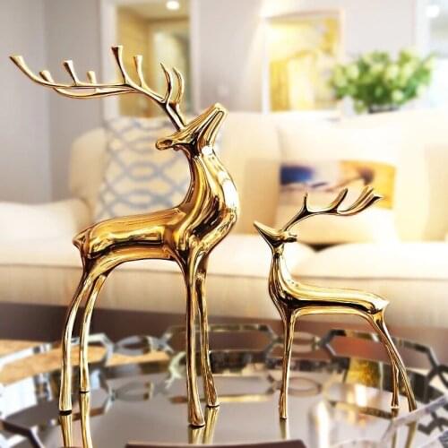 China Style Copper Deer Model Statue Home Decoration Accessories Modern Lucy Elk Metal Sculpture Office Desk Decoration Gifts