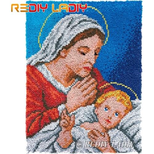 Latch Hook Kits DIY Carpet Rug Mother of God Plush Tapestry Kits Crochet Floor Mat Chunky Yarn Cushion Hobby & Crafts 61*81cm