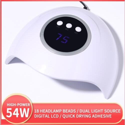 54w Nail Lamp Smart Sensor Large Space Dual Light Source Not Black Hands Phototherapy Lamp UV/LED Nail Polish Baking Lamp