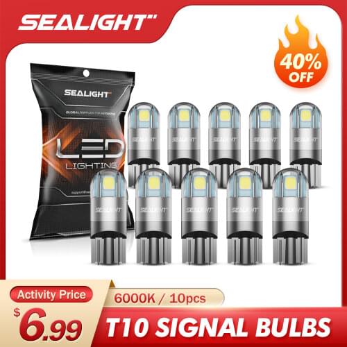 SEALIGHT 10pcs 194 LED Bulbs 6000K White, 168 2825 T10 W5W 3030 Bright LED Chips, Dome Light,Map Light,Courtesy Light,Door Light