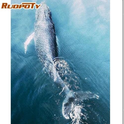 RUOPOTY 60x75cm Frameless Picture By Numbers Handmade Unique Gift For Kids Whale Swim In Ocean Oil Paint Handmade Wall Decor