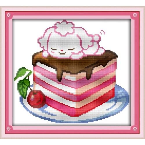 Cake dog cross stitch kit cartoon 14ct 18ct canvas stitching embroidery DIY handmade needlework plus