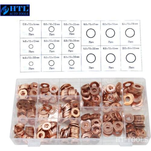375pcs Copper Washers Set Solid Copper Washer Gasket Sealing Ring Assortment Kit Set with Case15 Sizes Oil sump screw Copper