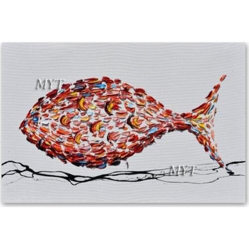 Wall Hanging Abstract Palette Knife Cartoon Fish Picture Art Oil Painting Canvas Wall Decoration Panel Art As Christmas Gift
