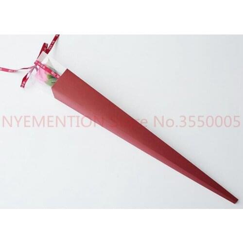 Delicate Flowers Gift Box Packing Single Rose Holder PVC Triangle Box With Ribbon Floral Arragement Florist Supplies 100pcs