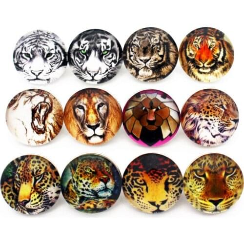 Newest 10pcs/lot cartoon tiger Snap Buttons Charms 18mm animal Glass Buttons Fit DIY Snap Bracelets&bangle Decoration Jewelry