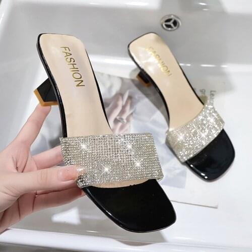New Bright diamond Sandals Open Toe High Heels Women Slippers Sandalia Feminina Party Dress Shoes Sandals Women Size 35-43