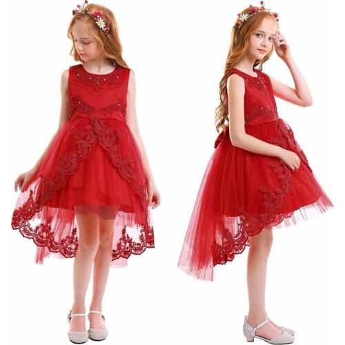 Flower Girls Dress for Wedding Party Kids Girls Birthday Clothes Tulle High Low Hem Ball Gown Princess Dress for Photography