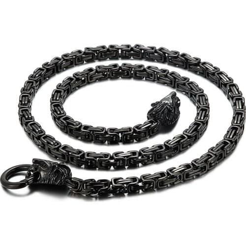 Gift for Men Large 117g heavyweight stainless steel Byzantine chain Link chain Two lion Charms clasp necklace 6mm 28 inch