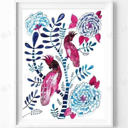 Bird lover gift, Peony wall art, Chinoiserie print, Australia Wall art, parrot print, Chinoiserie print