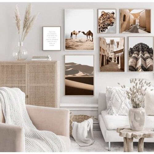 Nordic poster Morocco desert leopard camel and print Islamic mural oil painting mural living room home decoration