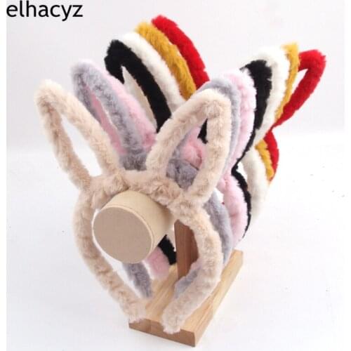 10pcs/lot Lovely Rabbit Ears Hairband Faux Fur Headband Solid Bunny Plush Head Hoop Hair Bezel Band Women Party Hair Accessories