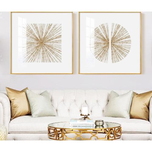 Simple European Light Luxury Living Room Decoration Painting Modern Golden Line Abstract Bedroom Bedside Square Hanging Painting