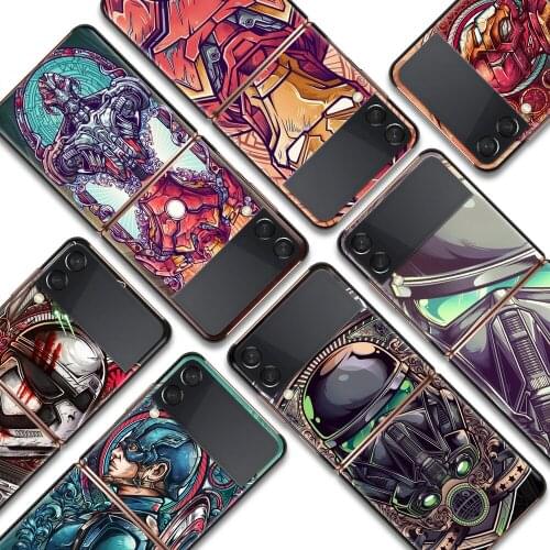 Captain America Iron Man Shockproof Cover for Samsung Galaxy Z Flip Flip3 5G Black Phone Case Shell Hard Fundas Coque Capa