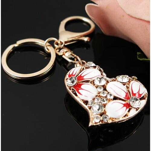 Red Love Heart Handbag Flower Fashion Crystal Charm Purse Bag Car Key Keyring Keychain Delicate New Gift Accessories