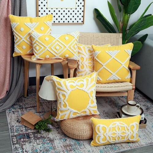 Handmade Luxury Cushion Cover 45x45Cm Yellow Pillowcase 30X50Cm Tuft Geometric for Home Decoration Sofa Bed Pillow Bedroom Chair