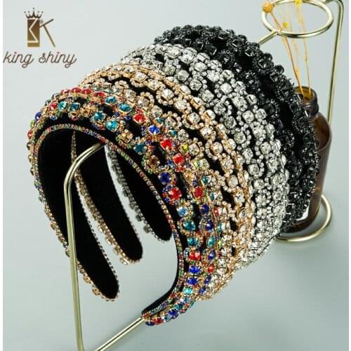 Luxury Baroque Full Colorful Crystal Headband for Woman Elegant Sparkly Rhinestone Metal Belt Hairband Girl Party Hair Accessory
