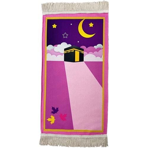 Moon Star Lined Pink Childrens Prayer Rug, Islamic accessories, Prayer Rug,Pink Prayer Rug, muslim Prayer Rug,Prayer Rug,Ramadan