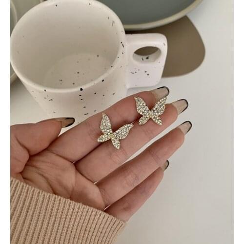 Butterfly Earring Earring 2021 New Tide Korean Temperament Online Celebrity Needle Retro Hong Kong Wind Uper Fairy Earring