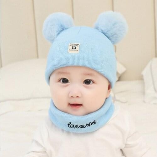 Baby Beanies Hats Children Knitted Pompon Winter Autumn Cute Cap For Girls Boys Casual Solid Color Warm Girl Hat With Two Balls