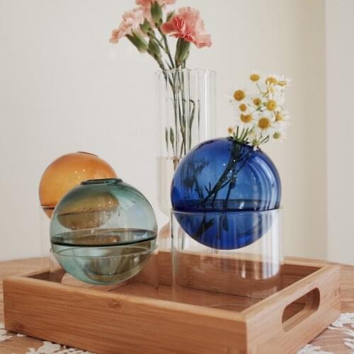 INS Style Glass Vase Hydroponics Colorful Round Vase Nordic Home Decor Living Room Decoration Mini Glass Vases Tabletop Decor