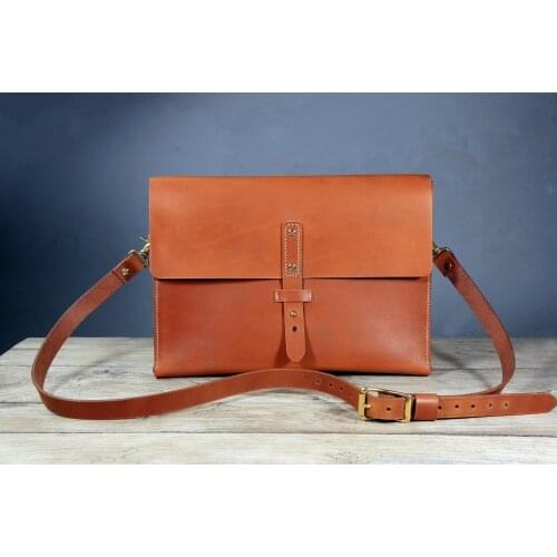 Handmade vegetable tanned leather computer carry bag stylish laptop work bags leather laptop messenger bags CB14NC