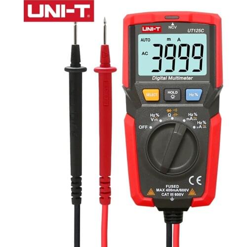 UNI-T Pocket Size Digital Multimeter UT125C 600V DC/AC Voltage Measurement 400mA DC/AC Current Measurement CAT III 600V